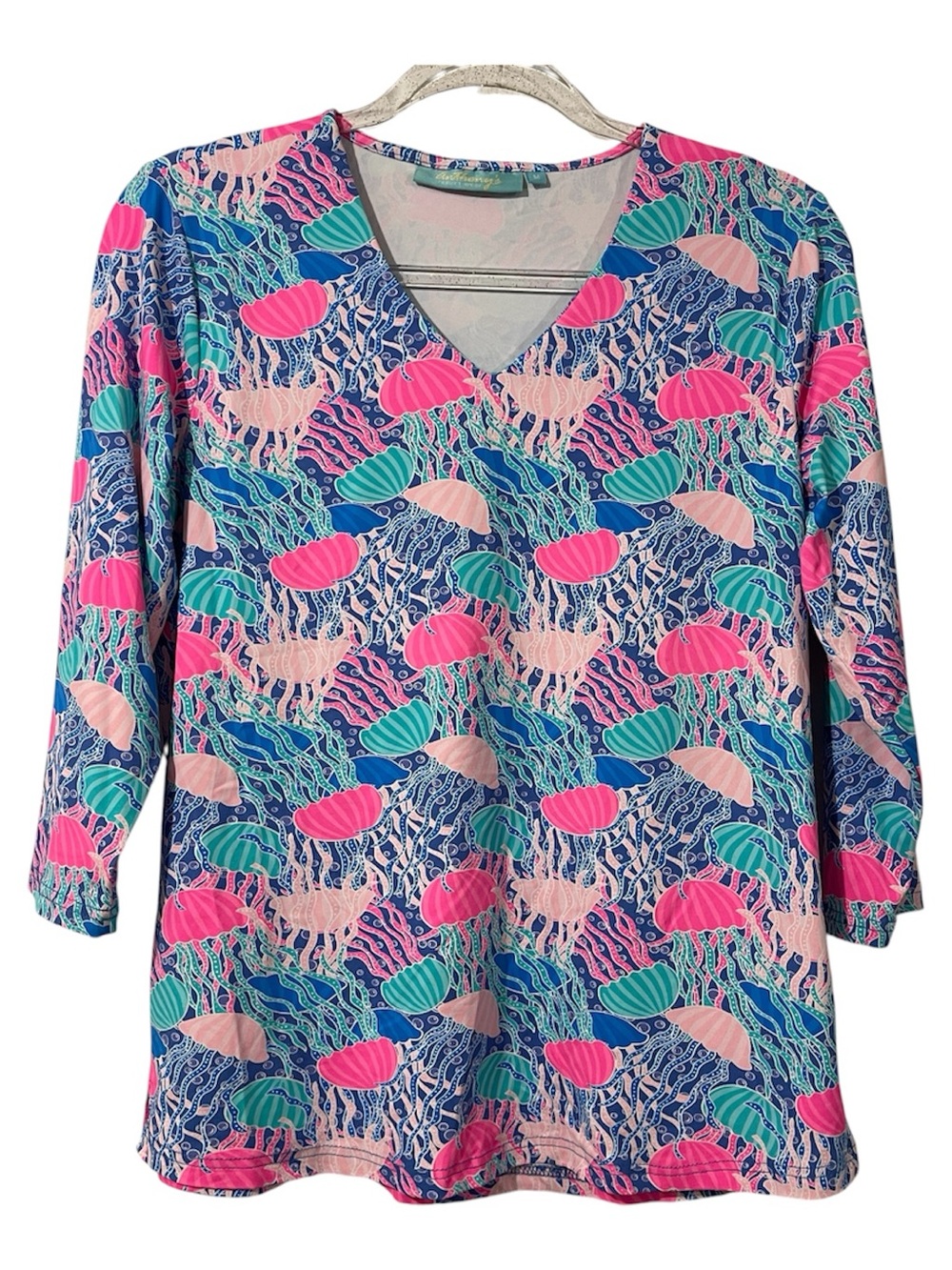 Anthony's Resort Wear Jellyfish Print V-Neck Top Size M